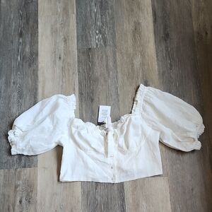 Showpo Sweetheart Tie Front Puff Sleeve Corset Top